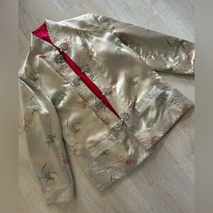 Vintage Chinese reversible satin beige gold and pink color jacket